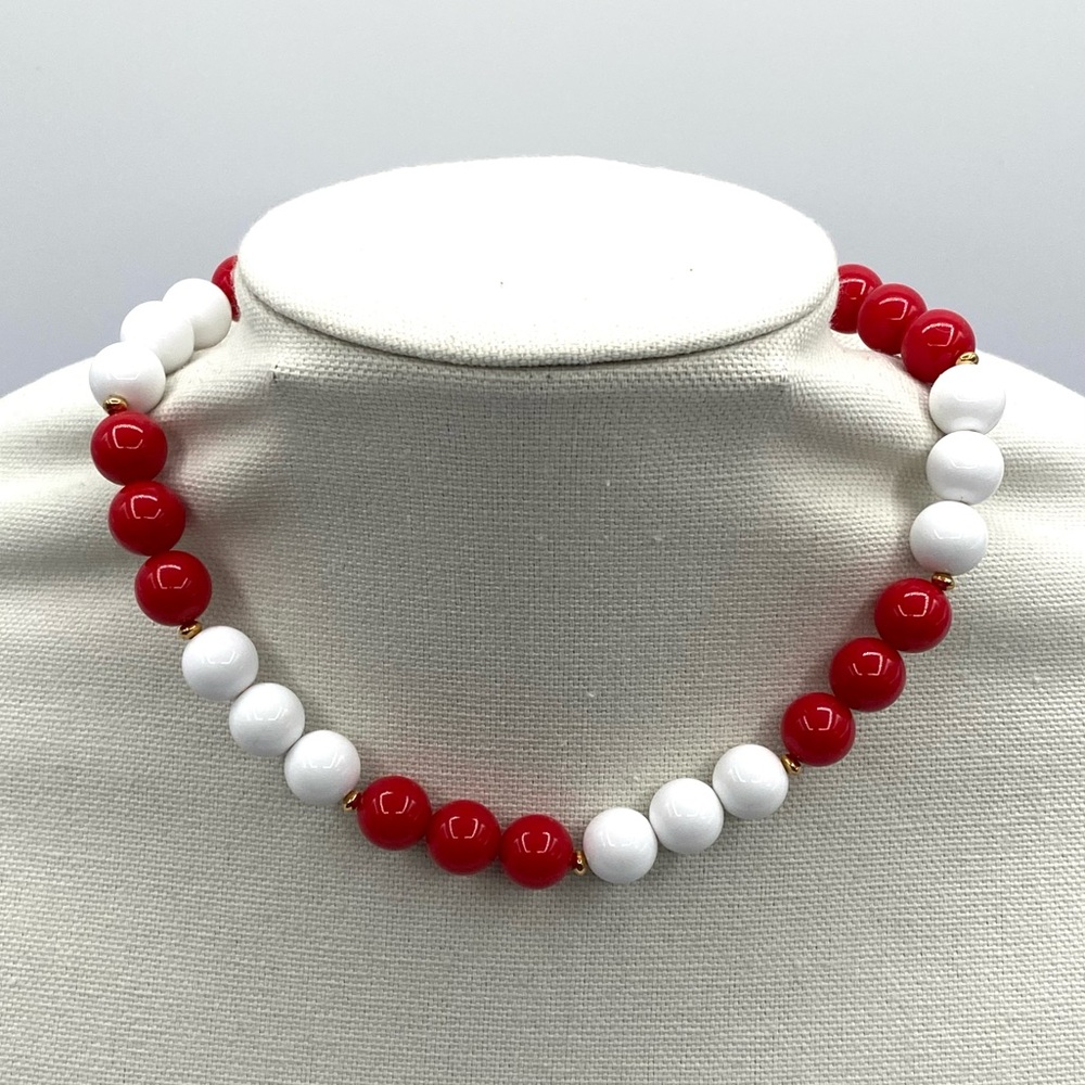Vintage Evoke Chunky Red and White Beaded Statement Choker Necklace